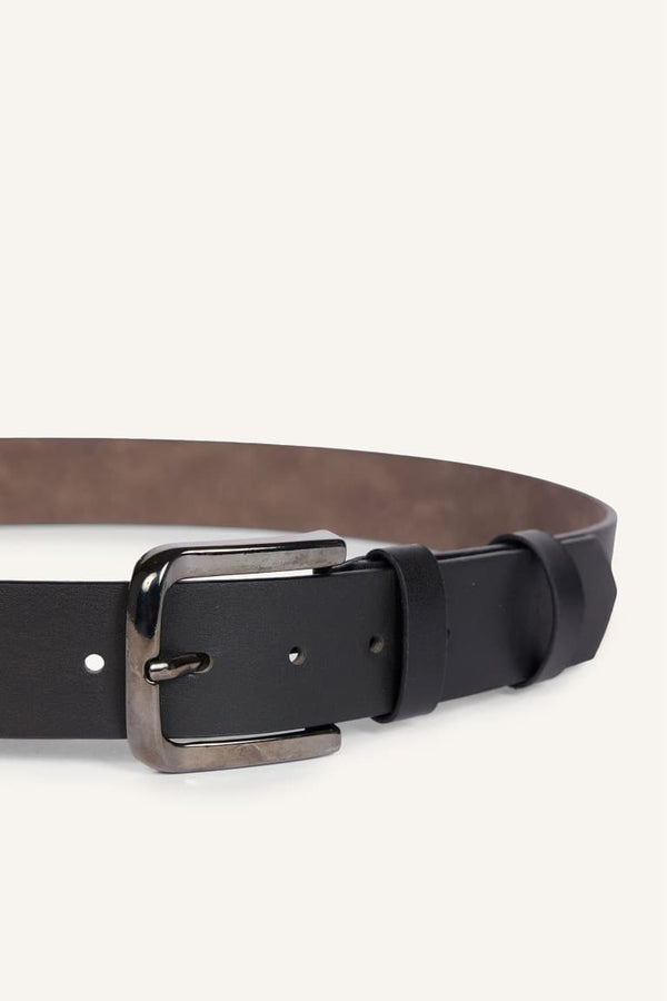 Mens Double Bridge Rectangle Metal Buckle Faux Leather Daily Belt