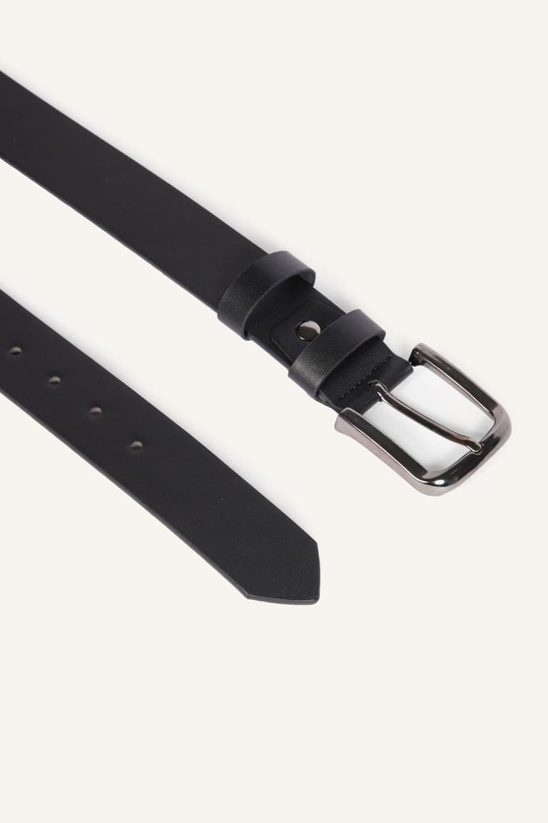 Mens Double Bridge Rectangle Metal Buckle Faux Leather Daily Belt