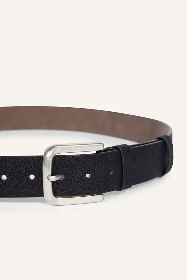 Mens Rectangle Metal Buckle Faux Leather Casual Belt