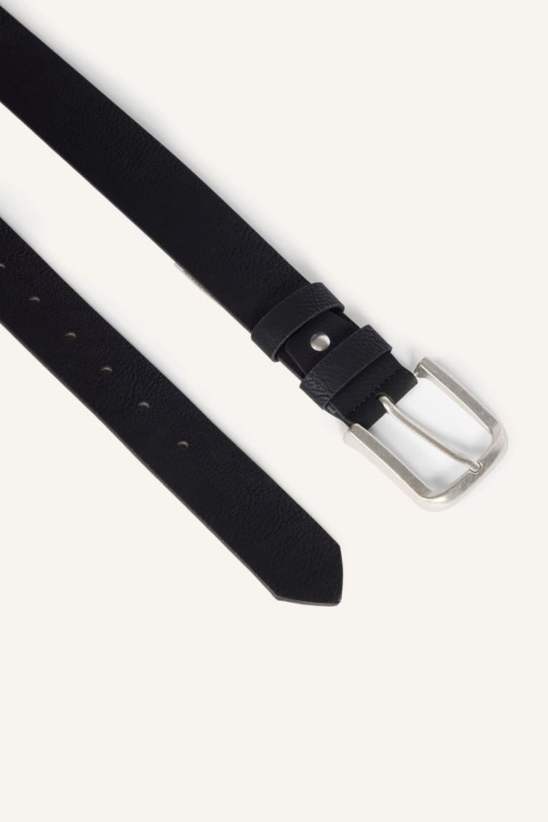 Mens Rectangle Metal Buckle Faux Leather Casual Belt