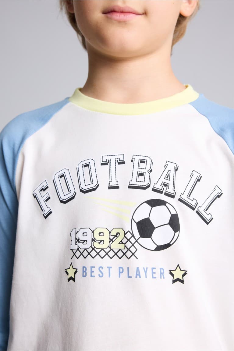 100% Cotton Regular Fit Football Printed Raglan Sleeves Elastic Leg Bottom 2 Pcs Pajama Set Boys