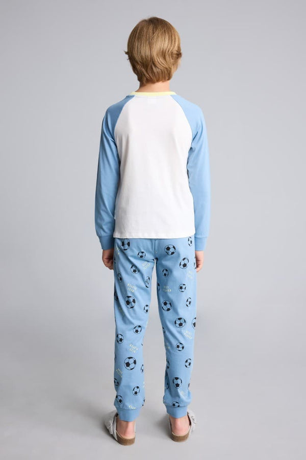100% Cotton Regular Fit Football Printed Raglan Sleeves Elastic Leg Bottom 2 Pcs Pajama Set Boys