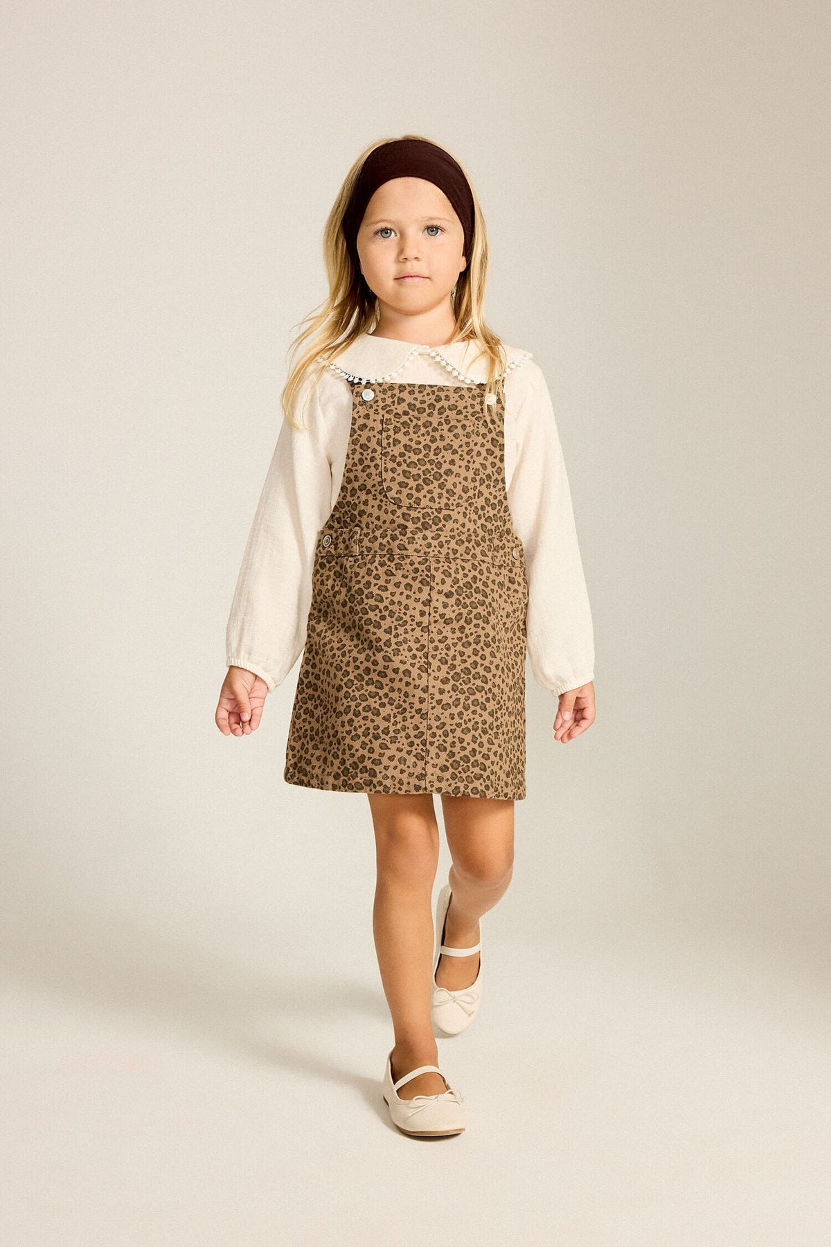 Leopard Print Twill Salopet Dress Baby Girl