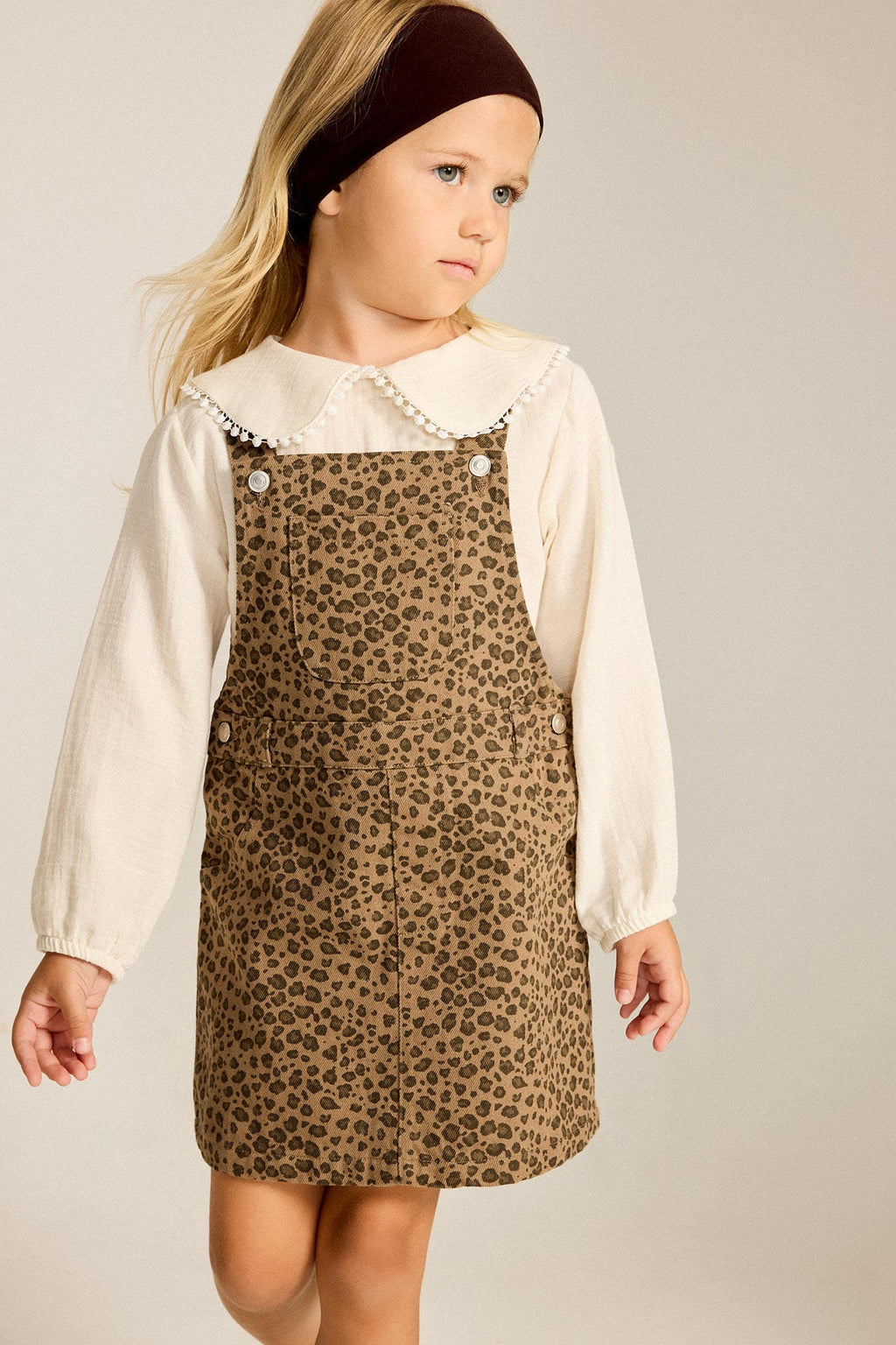 Leopard Print Twill Salopet Dress Baby Girl