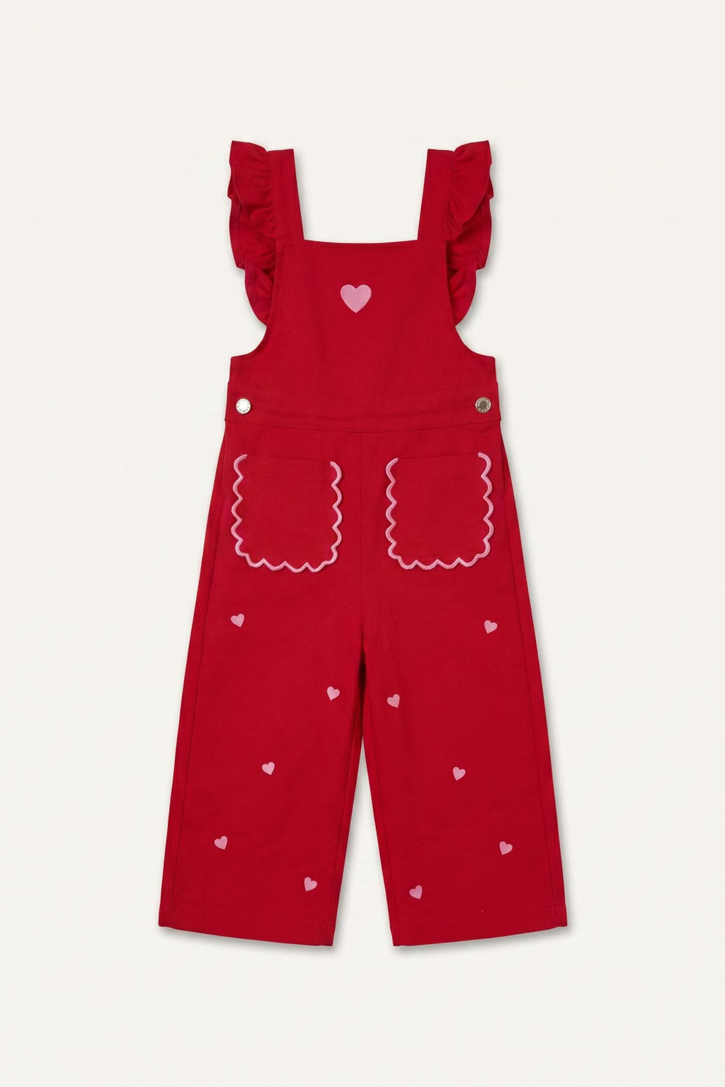 100% Cotton Baby Girl Heart Patterned Gabardine Salopette Jumpsuit