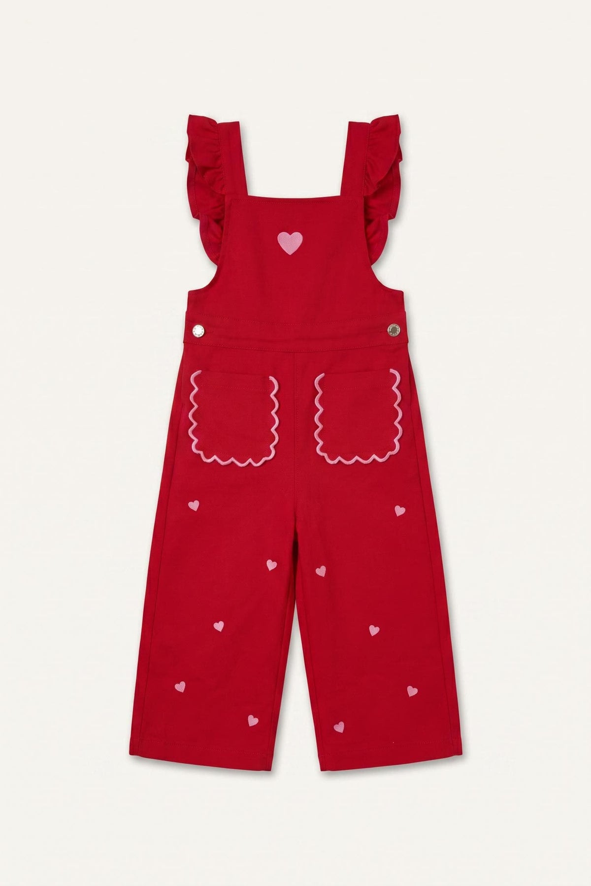 100% Cotton Baby Girl Heart Patterned Gabardine Salopette Jumpsuit