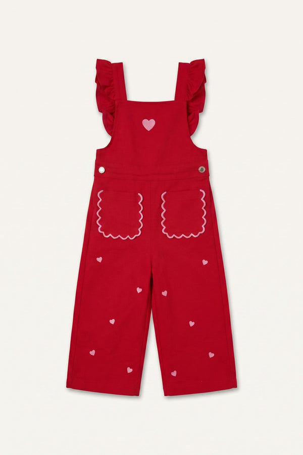 100% Cotton Baby Girl Heart Patterned Gabardine Salopette Jumpsuit