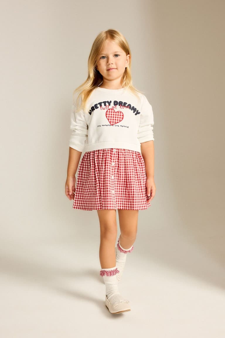 Gingham Long Sleeve White Dress Baby Girl Secondary image
