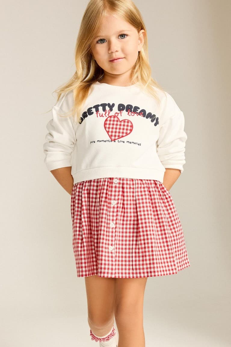 Gingham Long Sleeve White Dress Baby Girl