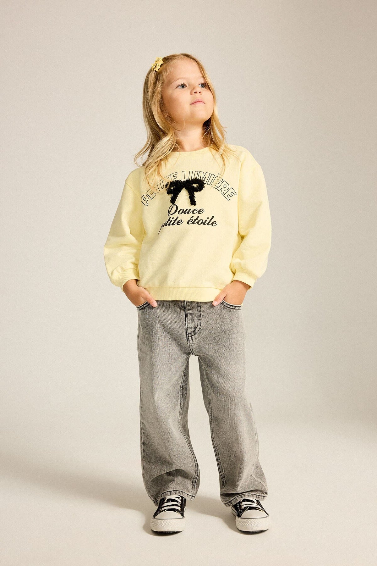 100% Cotton Wide Leg Wide Leg Glitter Star Embroidered Jeans Baby Girl