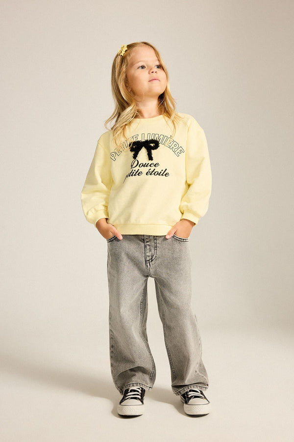 100% Cotton Wide Leg Wide Leg Glitter Star Embroidered Jeans Baby Girl