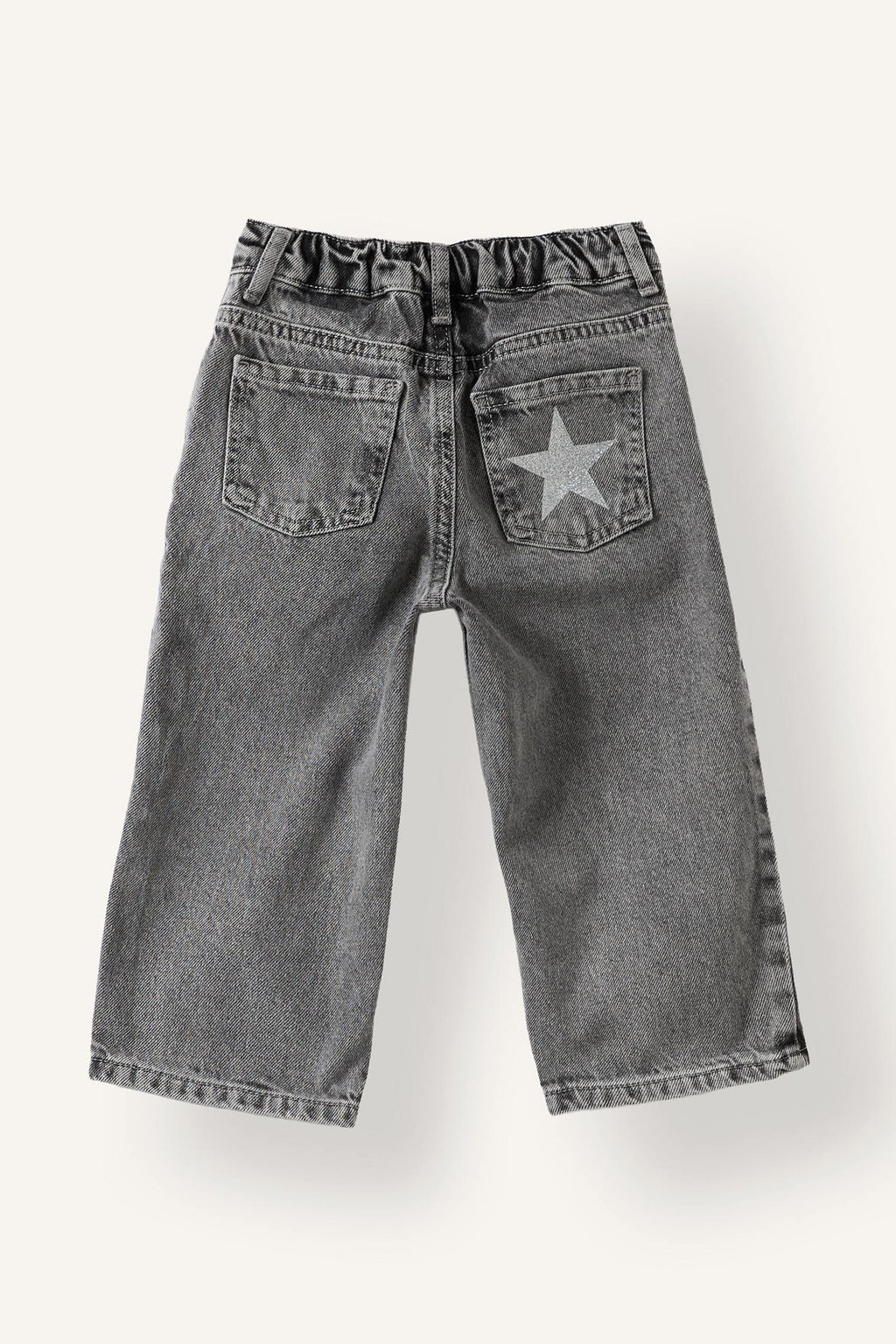 100% Cotton Wide Leg Wide Leg Glitter Star Embroidered Jeans Baby Girl
