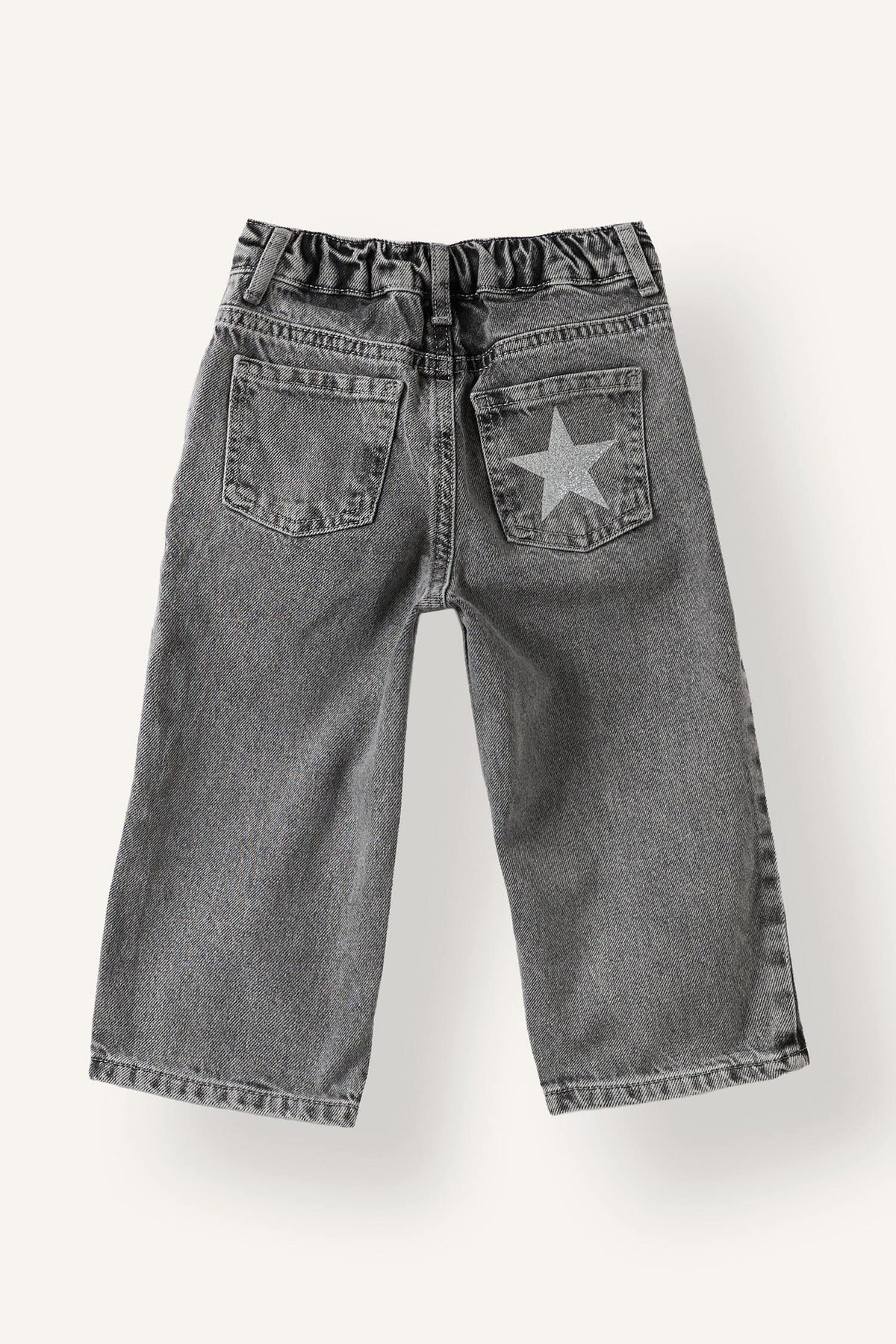 100% Cotton Wide Leg Wide Leg Glitter Star Embroidered Jeans Baby Girl