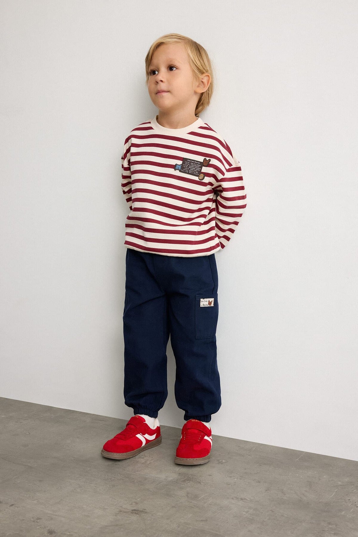 100% Cotton Striped Application Detailed Crew Neck Top Elastic Leg Bottom 2 Set Baby Boy Main image