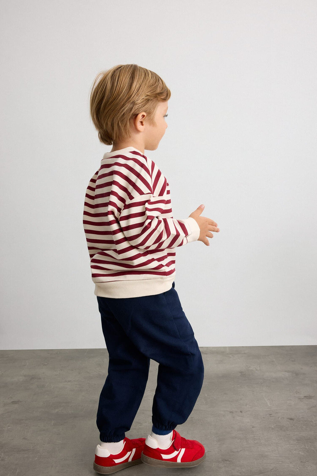 100% Cotton Striped Application Detailed Crew Neck Top Elastic Leg Bottom 2 Set Baby Boy