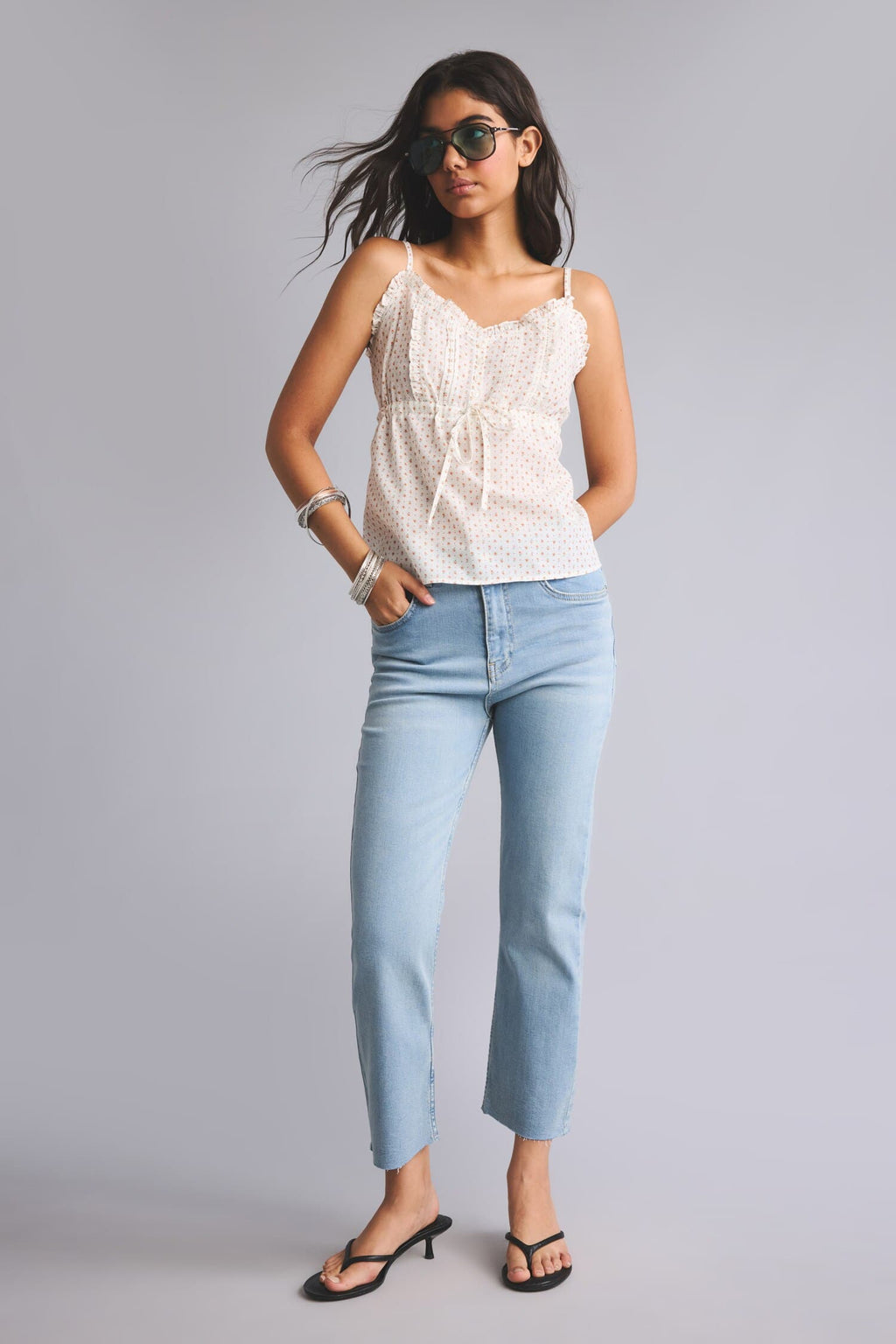 Cotton Crop Flare Fit High Waist Light Blue Jeans