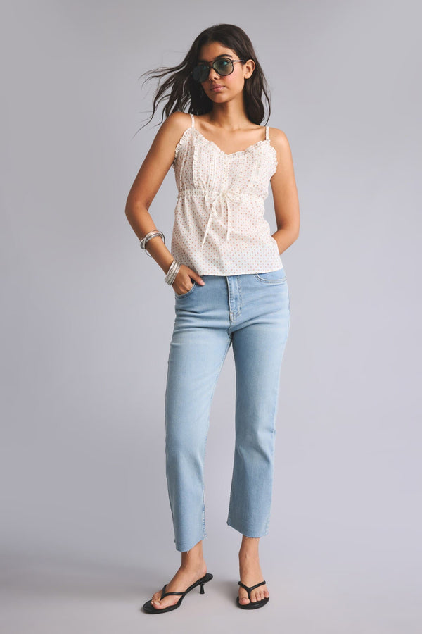 Cotton Crop Flare Fit High Waist Light Blue Jeans