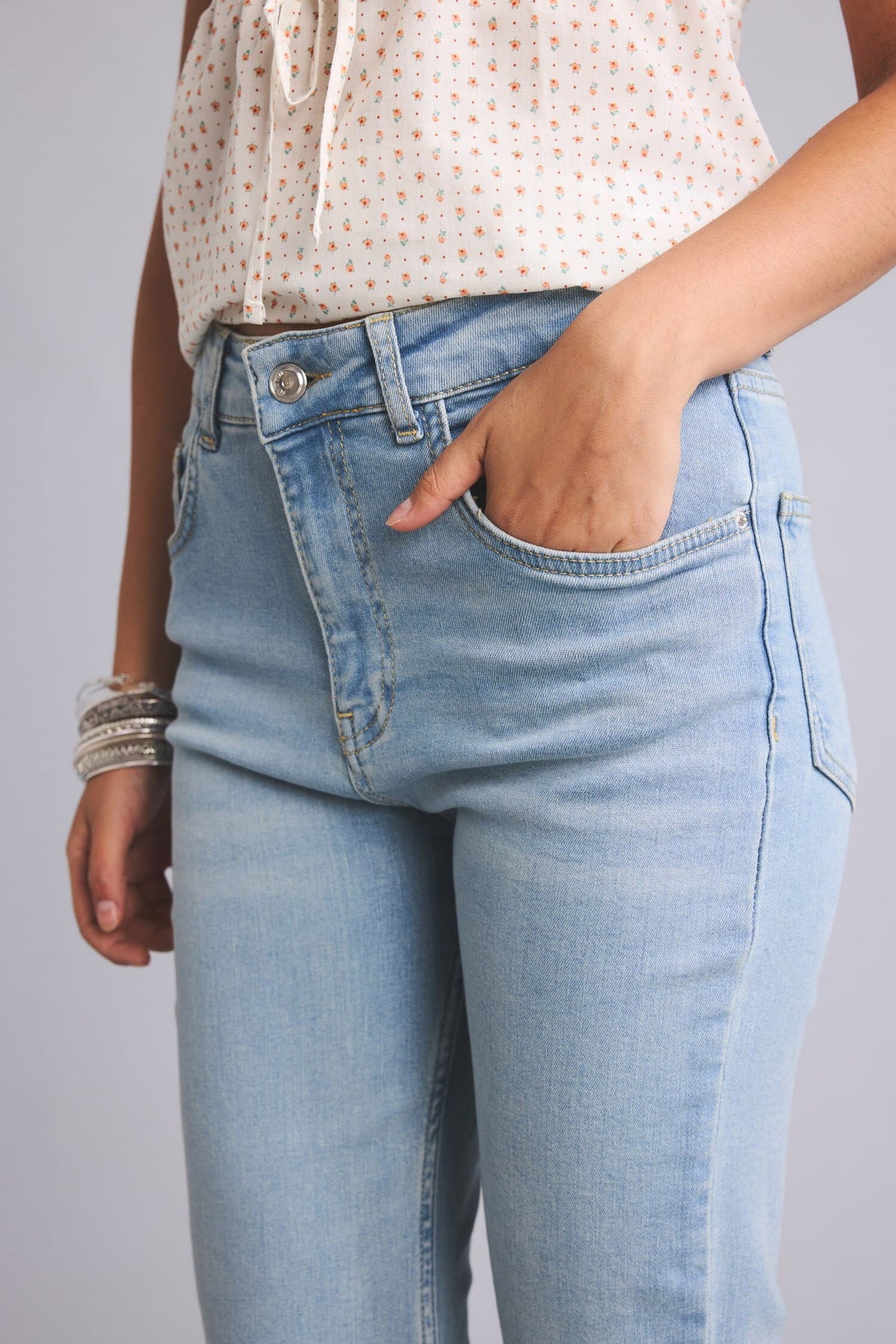 Cotton Crop Flare Fit High Waist Light Blue Jeans