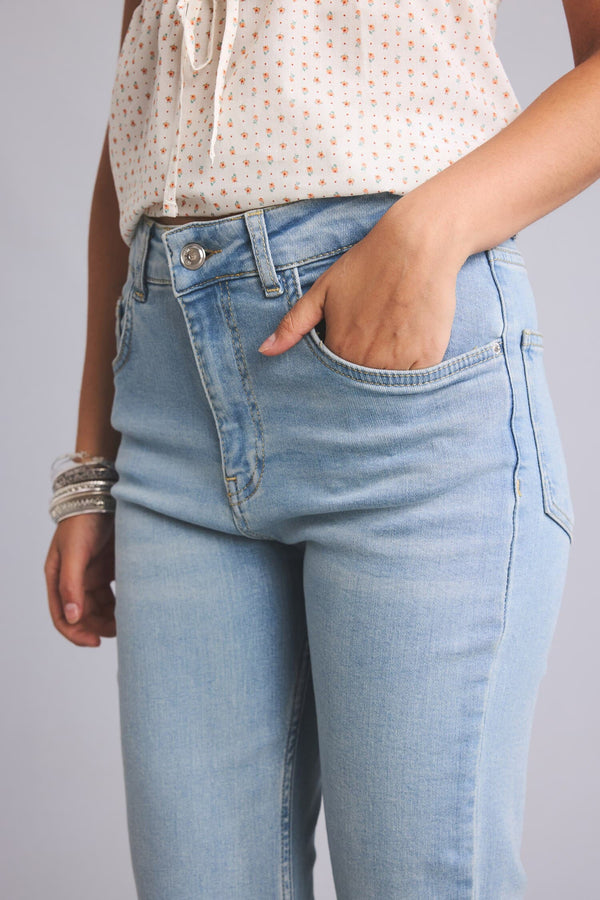 Cotton Crop Flare Fit High Waist Light Blue Jeans