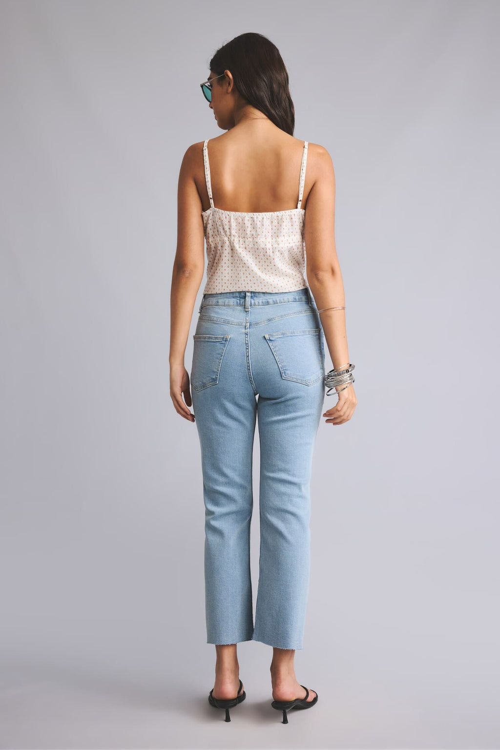 Cotton Crop Flare Fit High Waist Light Blue Jeans