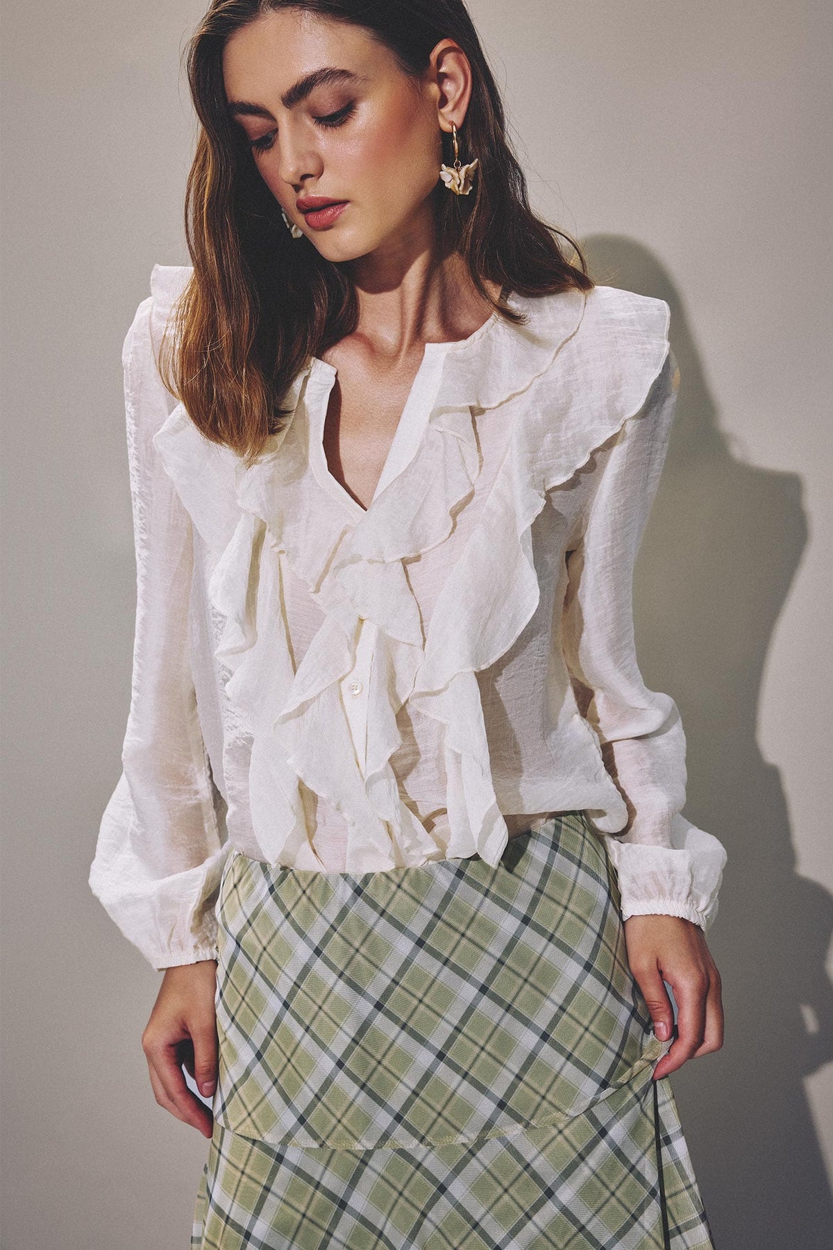 Regular Fit Fluid Fabric Long Sleeve Blouse