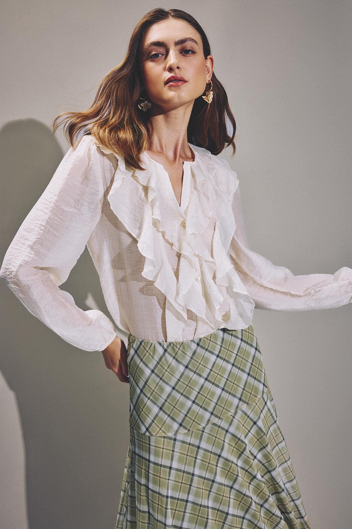 Regular Fit Fluid Fabric Long Sleeve Blouse