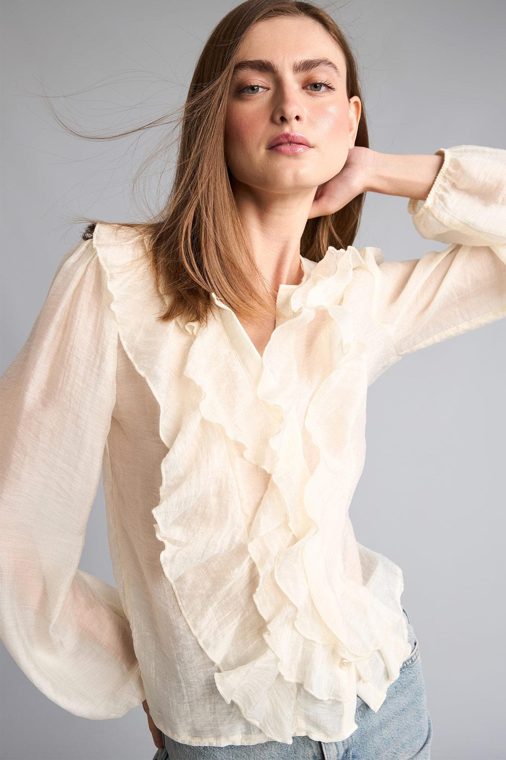 Regular Fit Fluid Fabric Long Sleeve Blouse