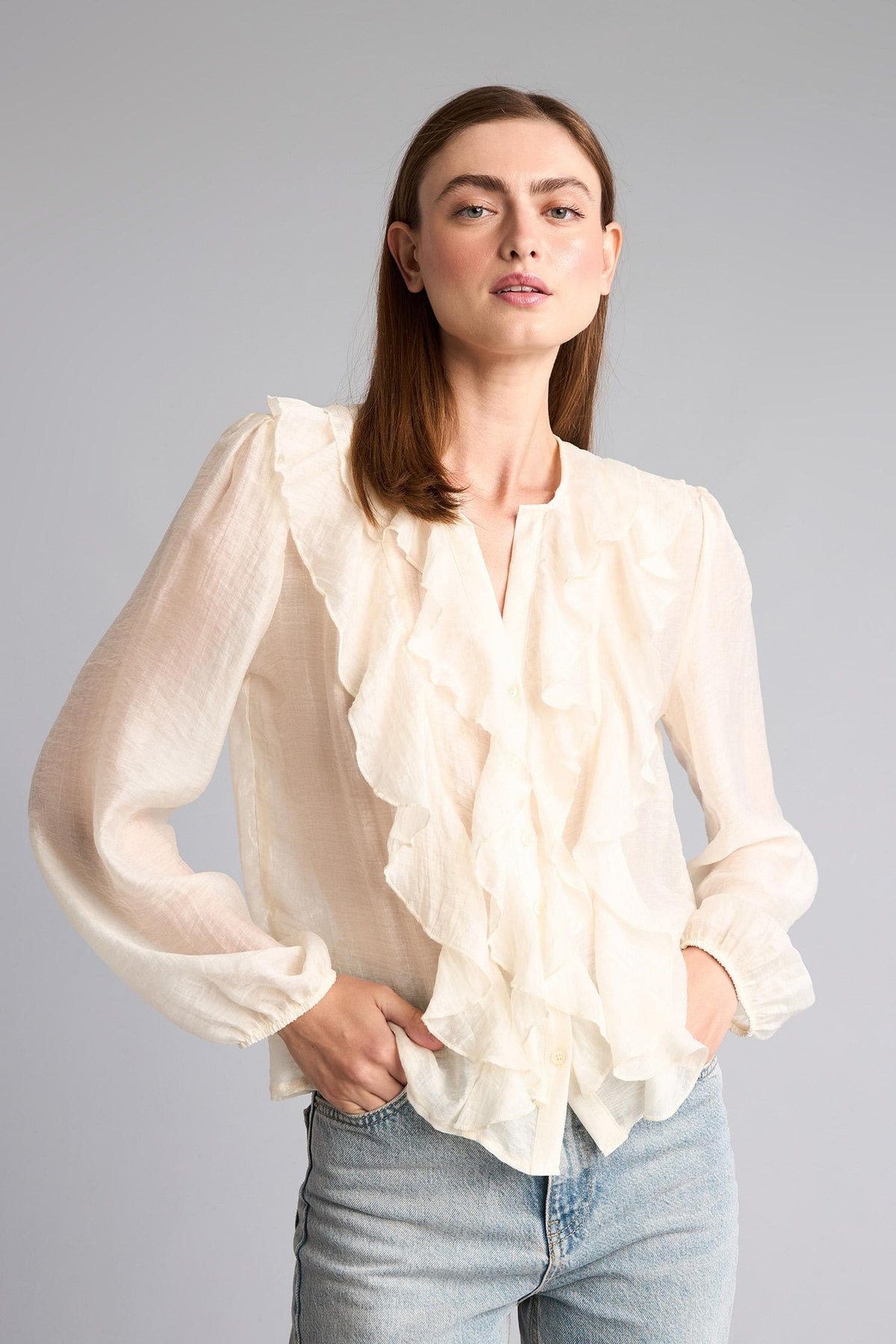 Regular Fit Fluid Fabric Long Sleeve Blouse