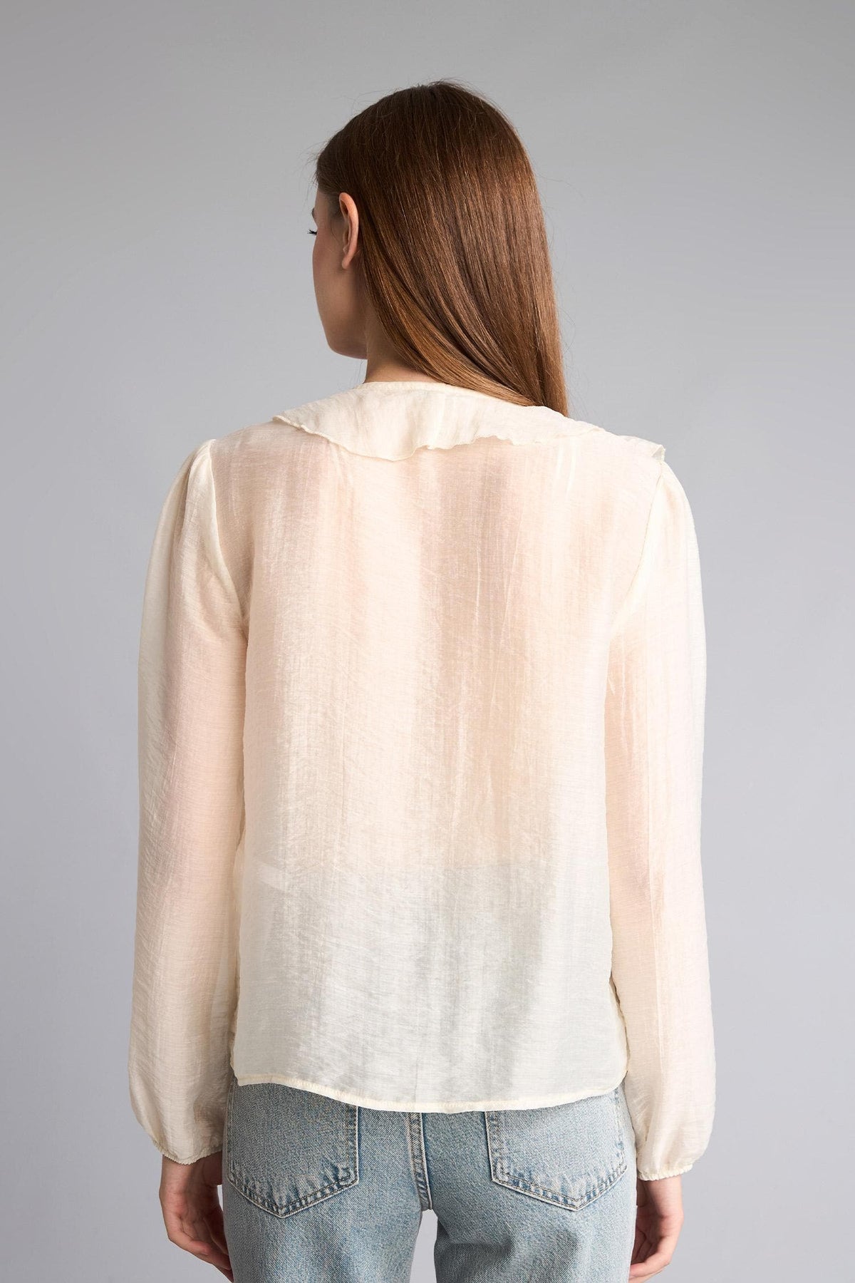 Regular Fit Fluid Fabric Long Sleeve Blouse