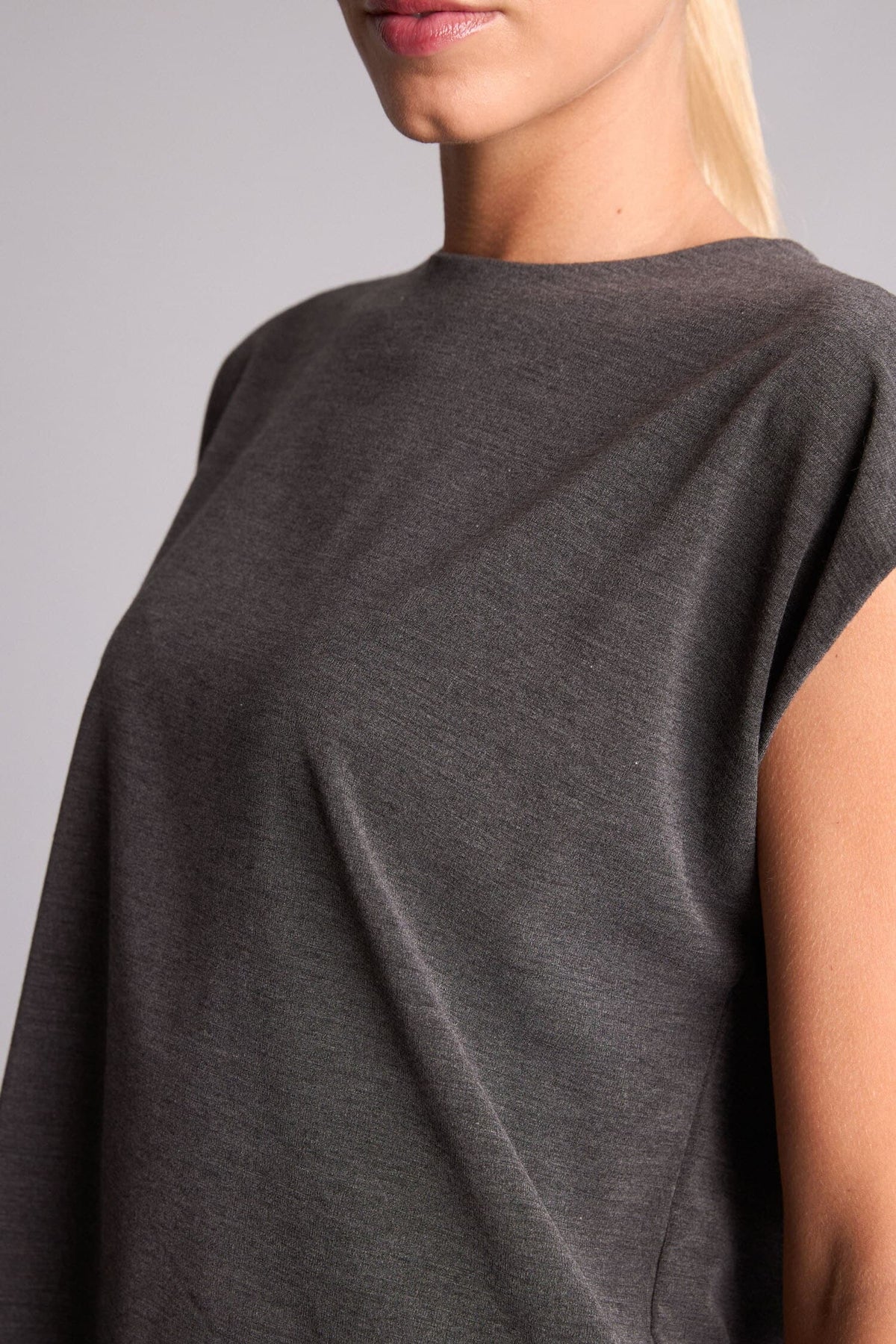Loose Fit Crew Neck Crepe Short Sleeve Light Brown Blouse