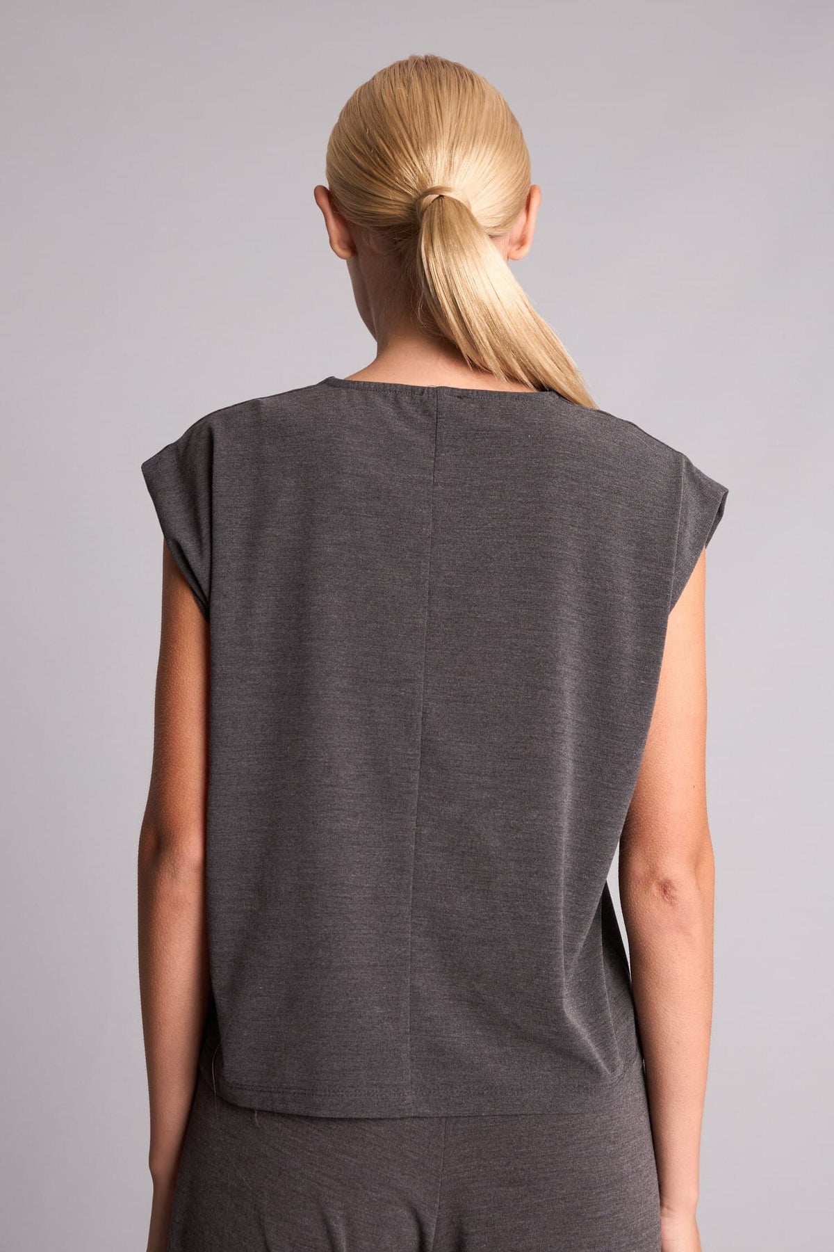Loose Fit Crew Neck Crepe Short Sleeve Light Brown Blouse
