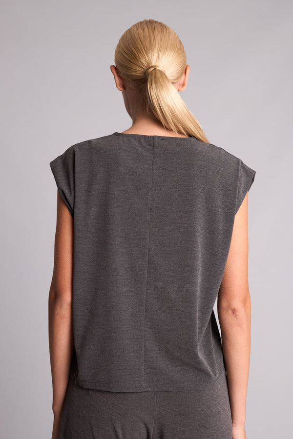 Loose Fit Crew Neck Crepe Short Sleeve Light Brown Blouse