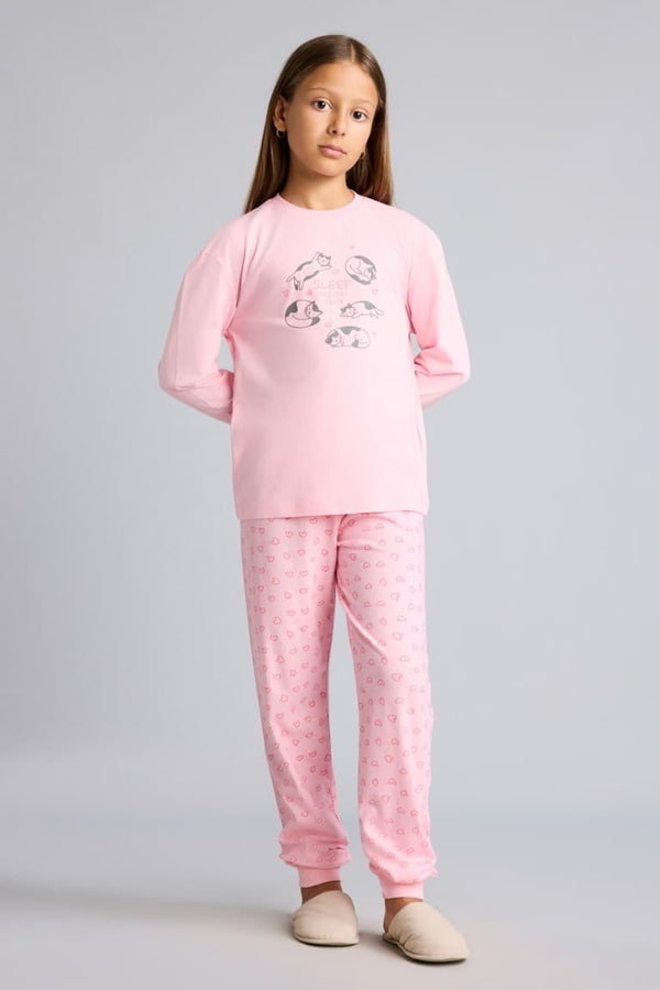 100% Cotton Printed Long Sleeve Elastic Leg Bottom 2 Pcs Pajama Set For Girls