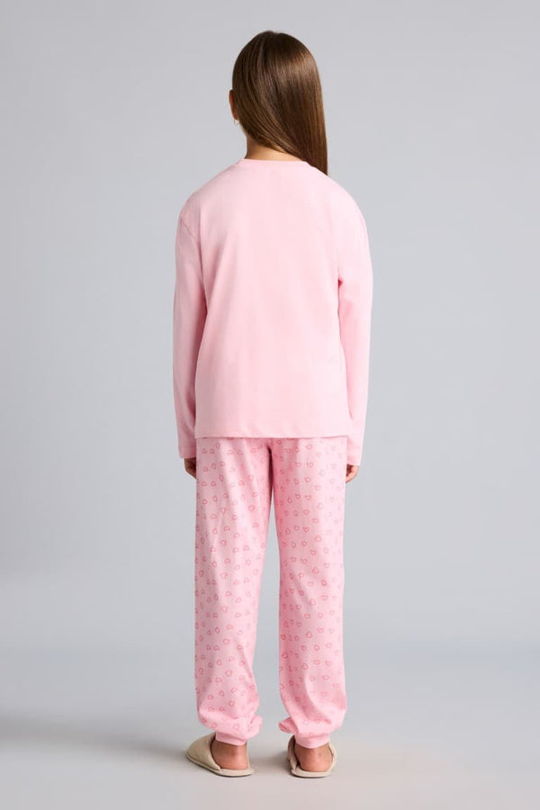 100% Cotton Printed Long Sleeve Elastic Leg Bottom 2 Pcs Pajama Set For Girls