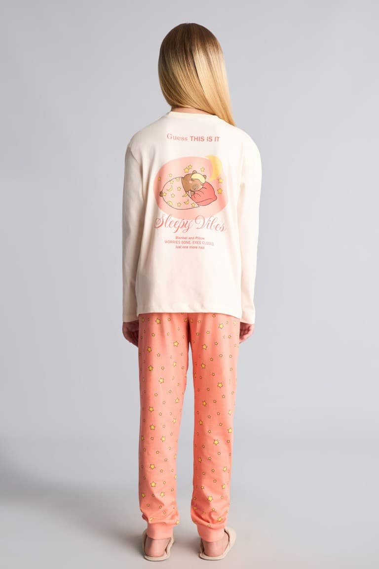 Crew Neck Long Sleeve Printed Regular Fit 2-Piece Pajama Set Girls