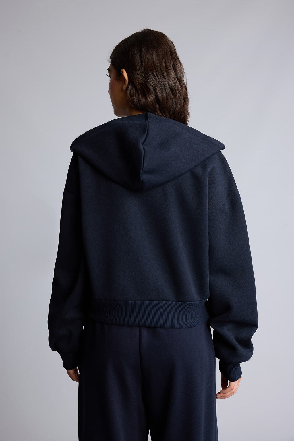 Regular Fit Hooded Thick Zippered Navy Blue Basic Sweatshirt