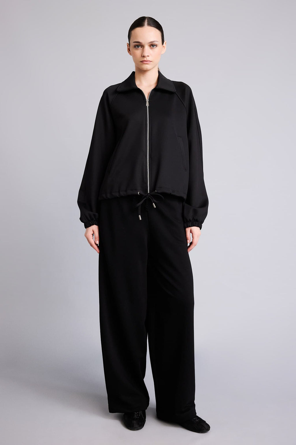 Overless Polo Collar Scuba Diver Fabric Zippered Cardigan