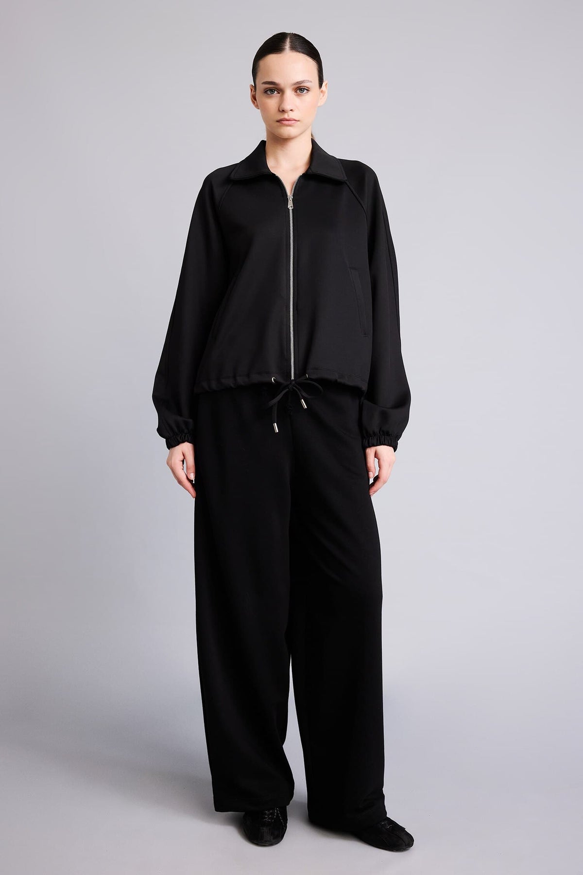 Overless Polo Collar Scuba Diver Fabric Zippered Cardigan