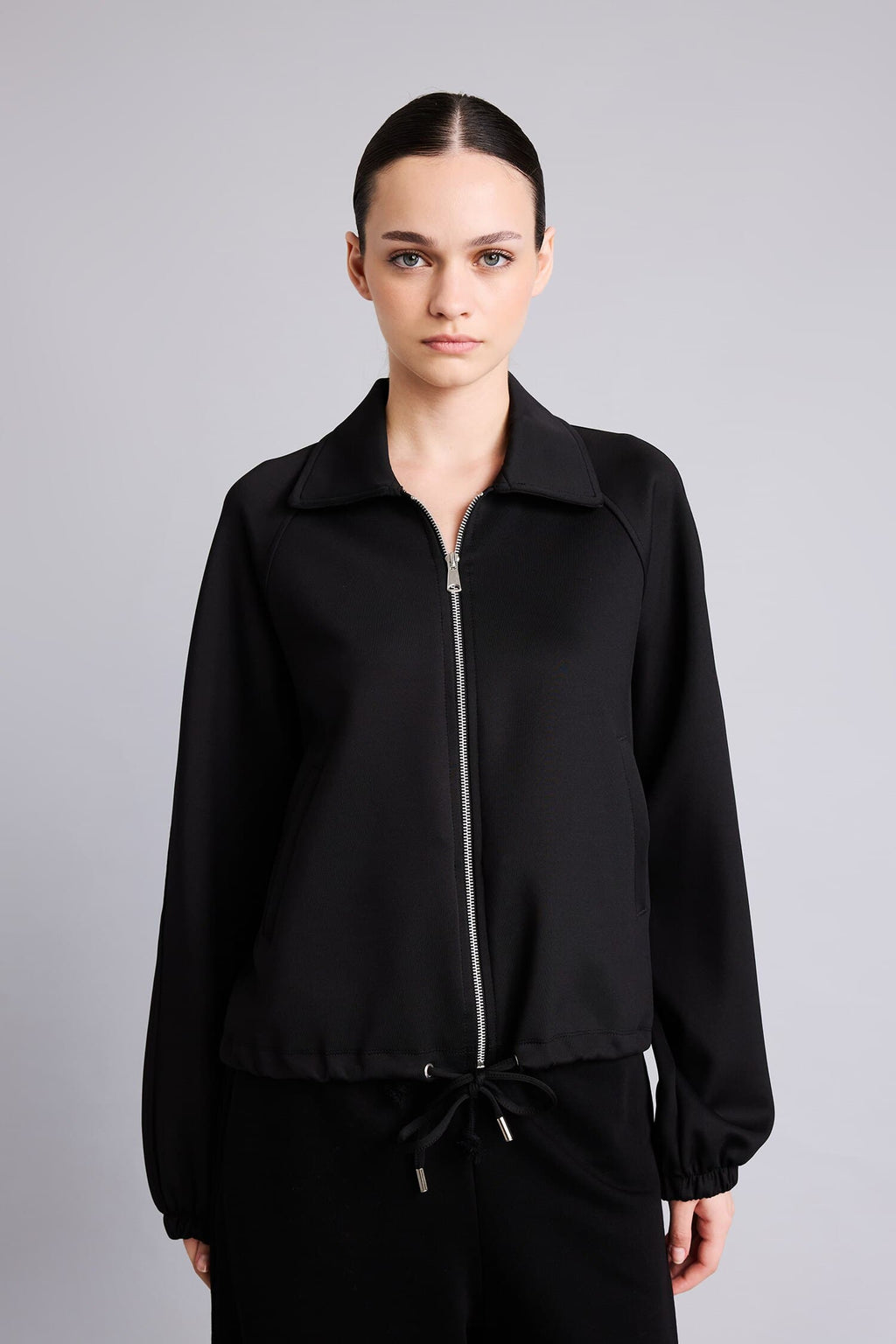 Overless Polo Collar Scuba Diver Fabric Zippered Cardigan