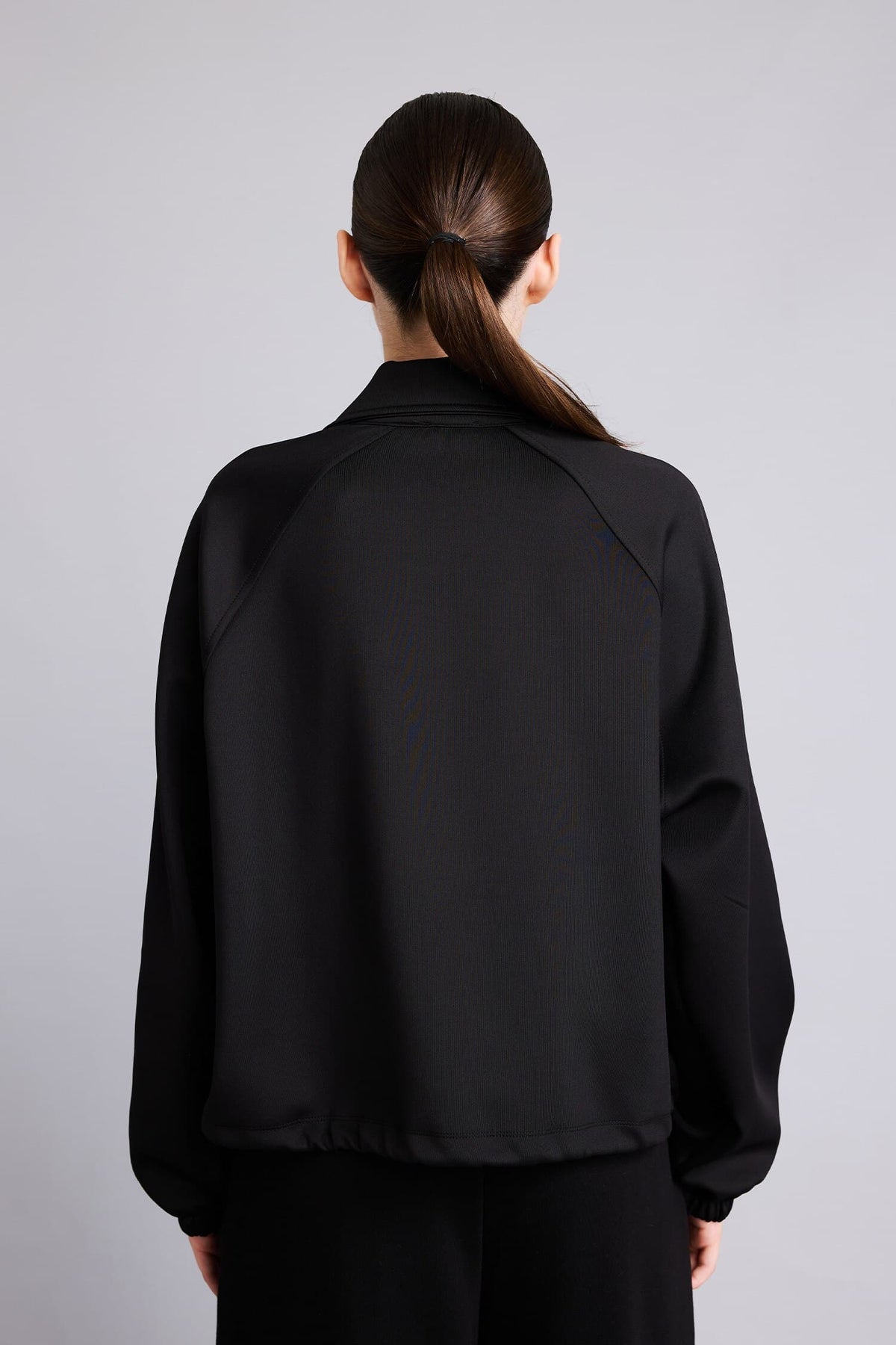Overless Polo Collar Scuba Diver Fabric Zippered Cardigan