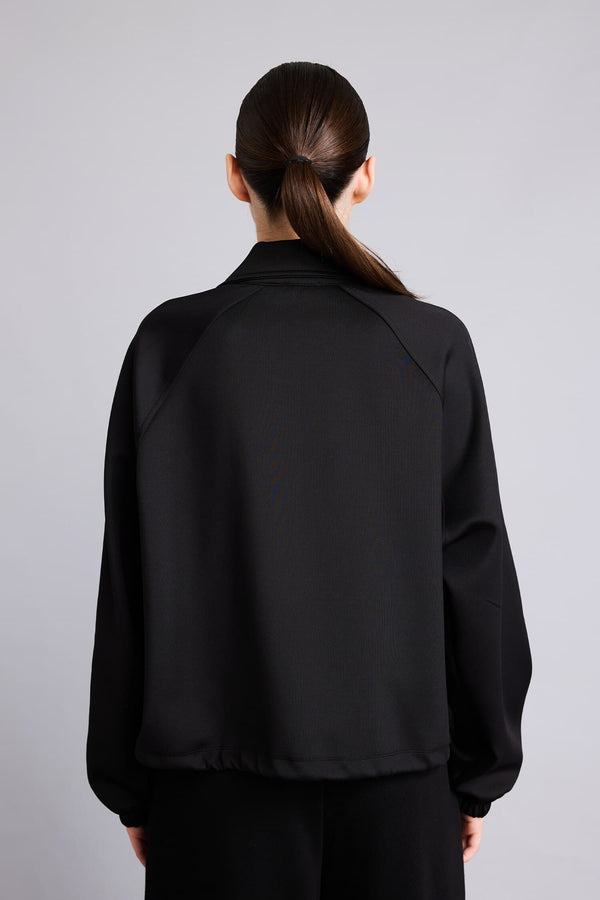 Overless Polo Collar Scuba Diver Fabric Zippered Cardigan