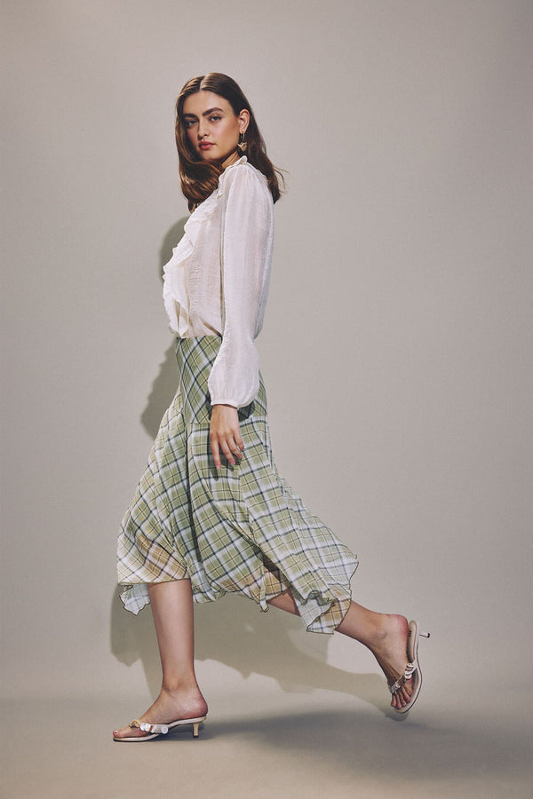 A-Line Checkered Normal Waist Tulle Skirt