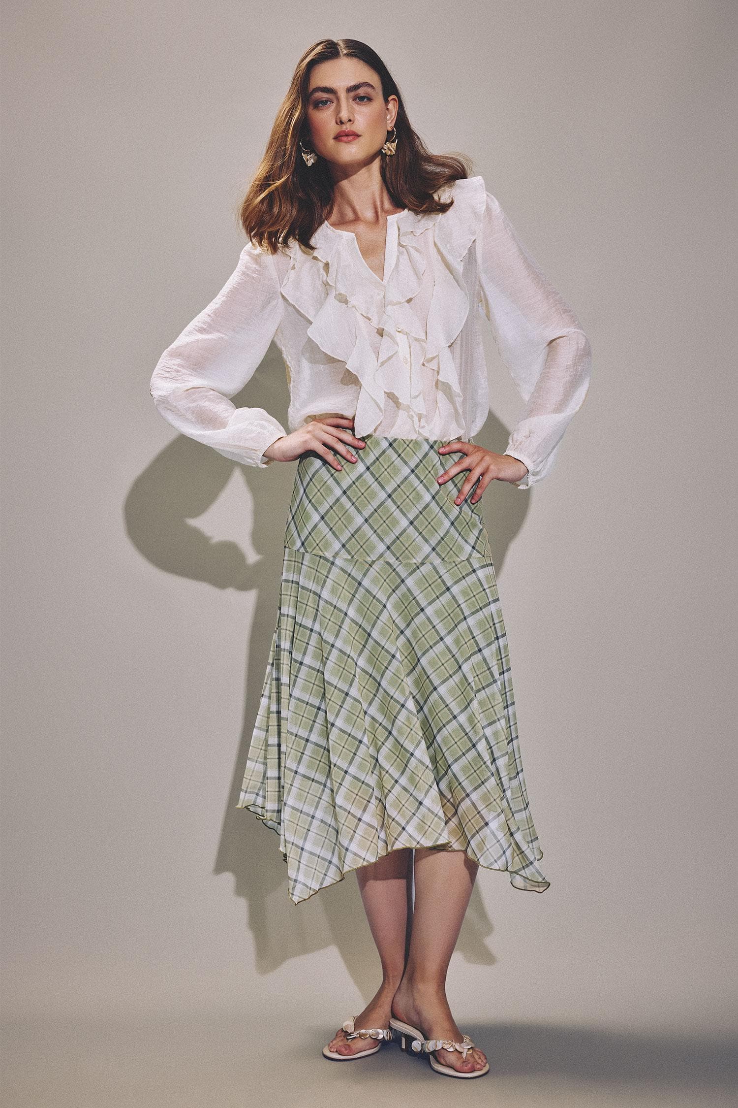 A-Line Checkered Normal Waist Tulle Skirt Secondary image