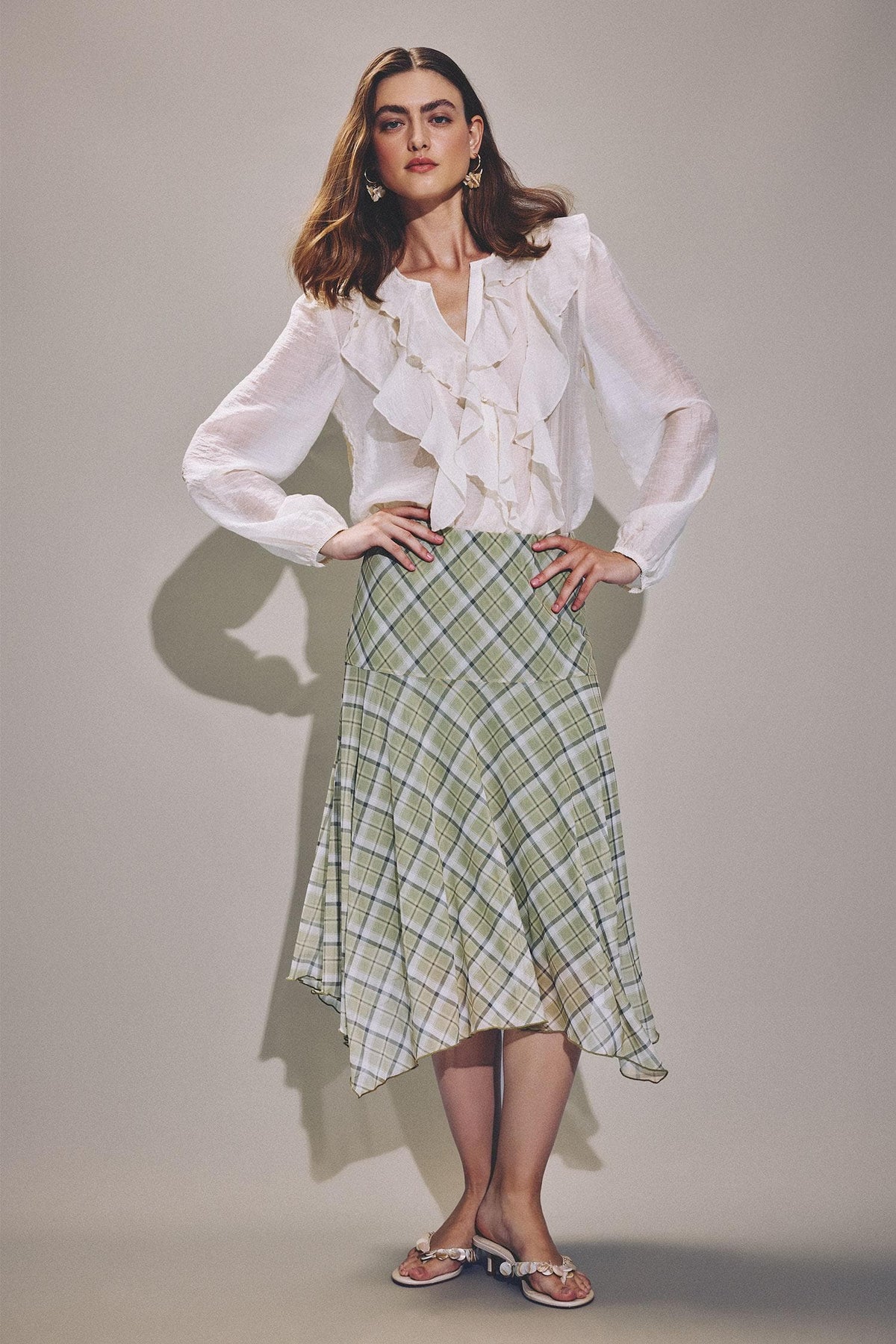 A-Line Checkered Normal Waist Tulle Skirt