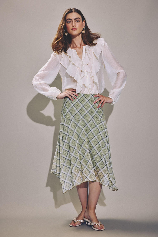A-Line Checkered Normal Waist Tulle Skirt
