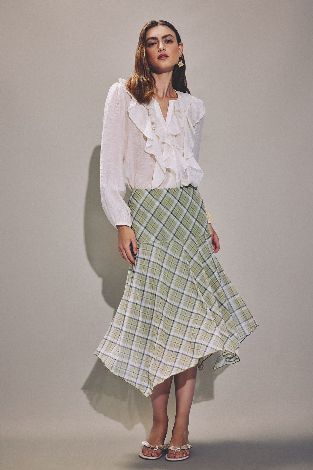 A-Line Checkered Normal Waist Tulle Skirt