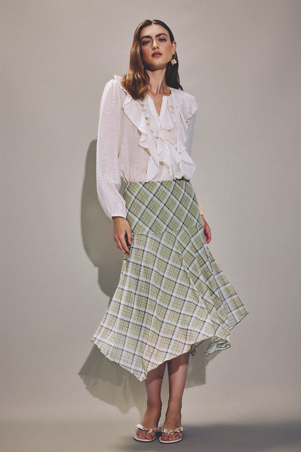 A-Line Checkered Normal Waist Tulle Skirt