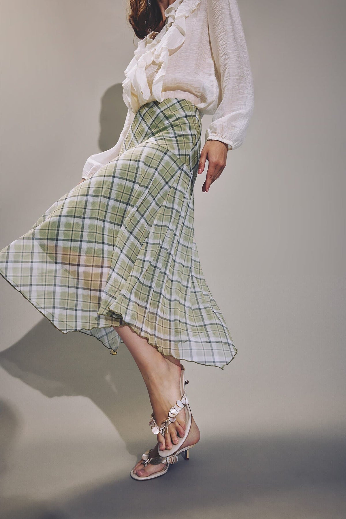 A-Line Checkered Normal Waist Tulle Skirt