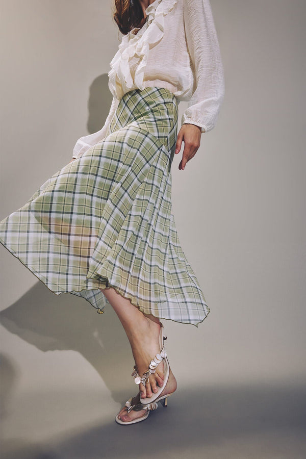 A-Line Checkered Normal Waist Tulle Skirt