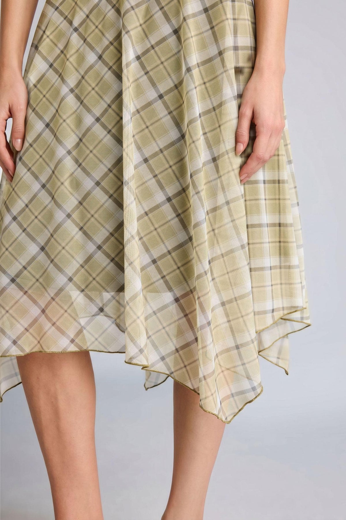 A-Line Checkered Normal Waist Tulle Skirt